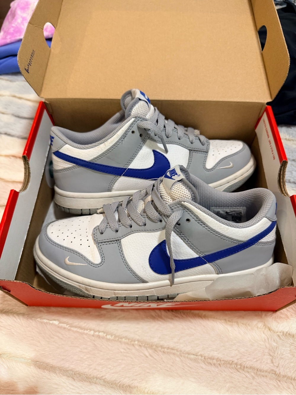 Nike Kids Low-Top Sneakers — White, Gray & Blue